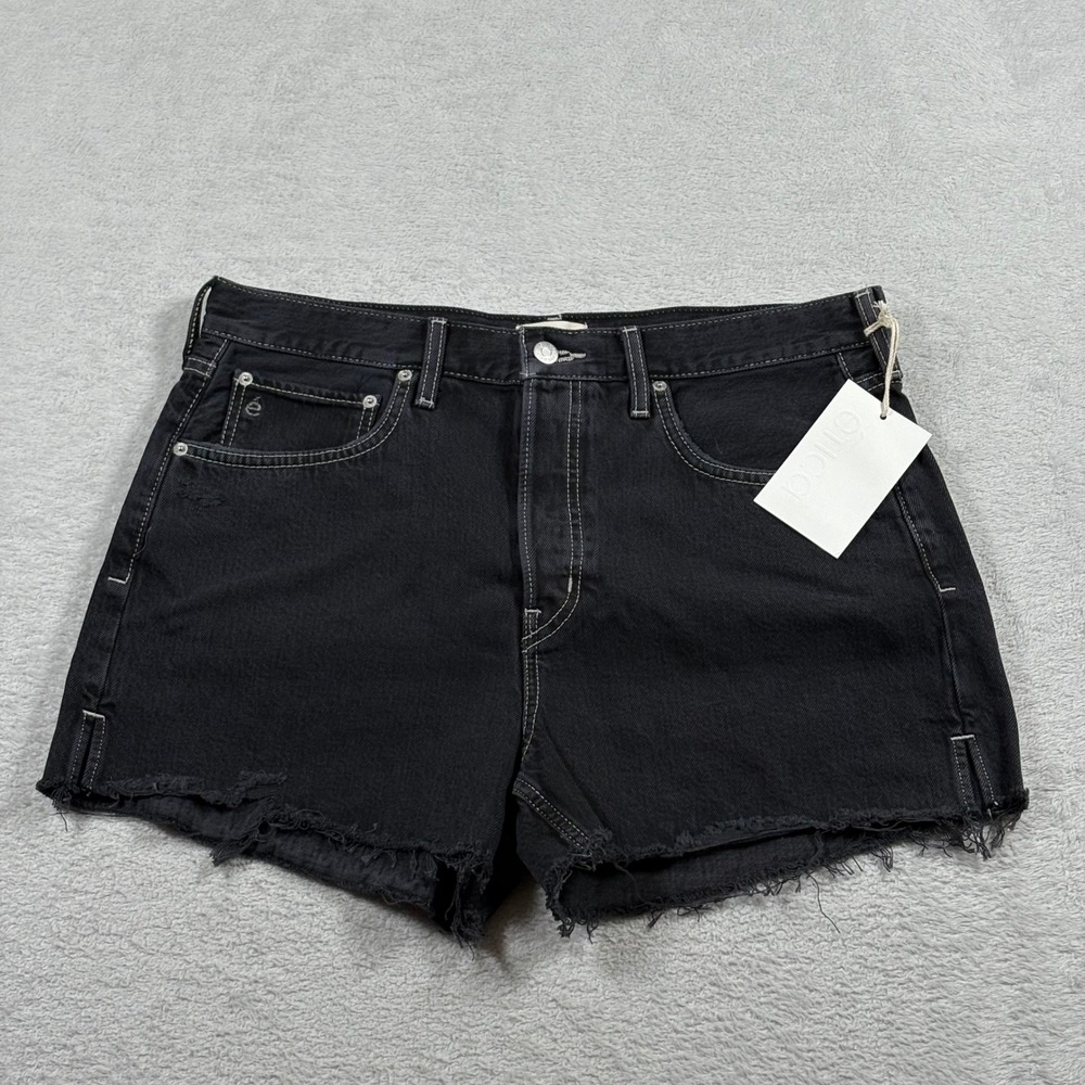 Etica Haven Relaxed Short Washed Black Denim White Stitch Frayed Hem Size 30